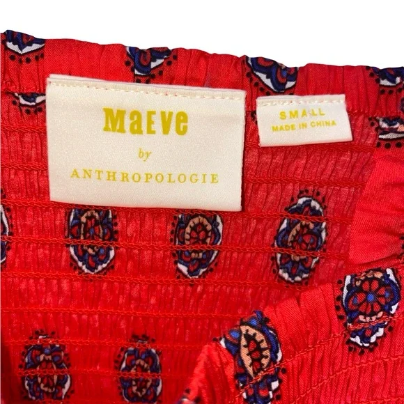 Anthropologie Maeve Red Medallion Smocked Peplum Tank Top cotton blend size S - Picture 4 of 6